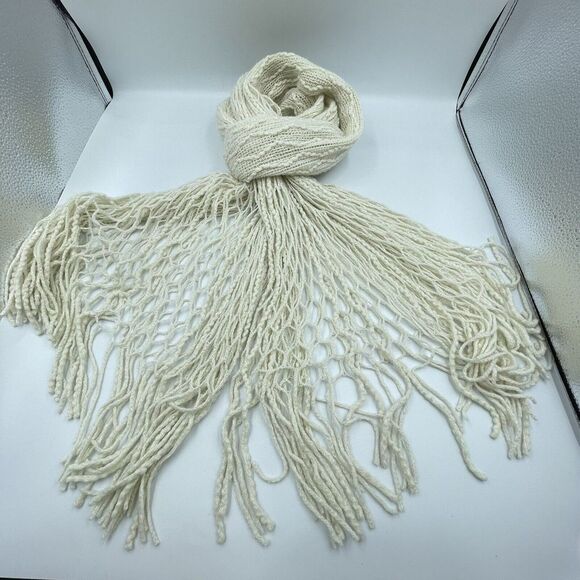 Unisex Crochet Fringe Scarf Beige 76 in x 9 In - Picture 8 of 11